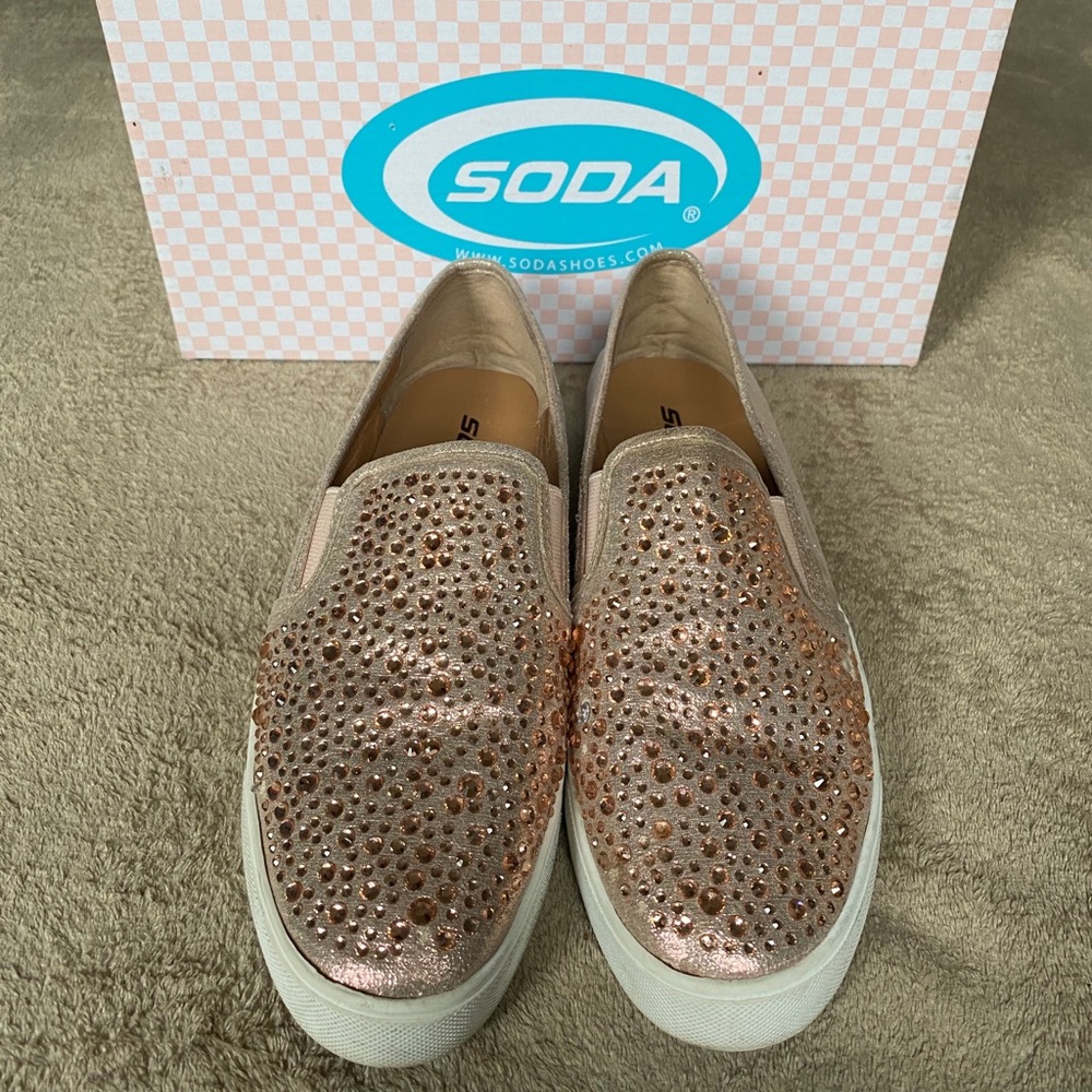 Soda Rhinestone Glam Slip on Shoes
